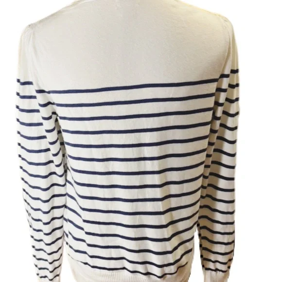 J. Crew Women's Small Puff-Sleeve Heart Sweater Ivory Navy Stripe EUC - Picture 4 of 8